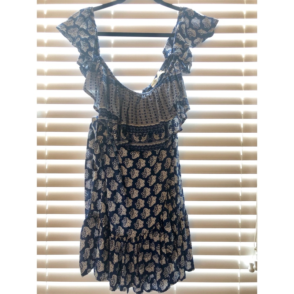 Ocean Drive Blue & White Flower Off Shoulder Dress